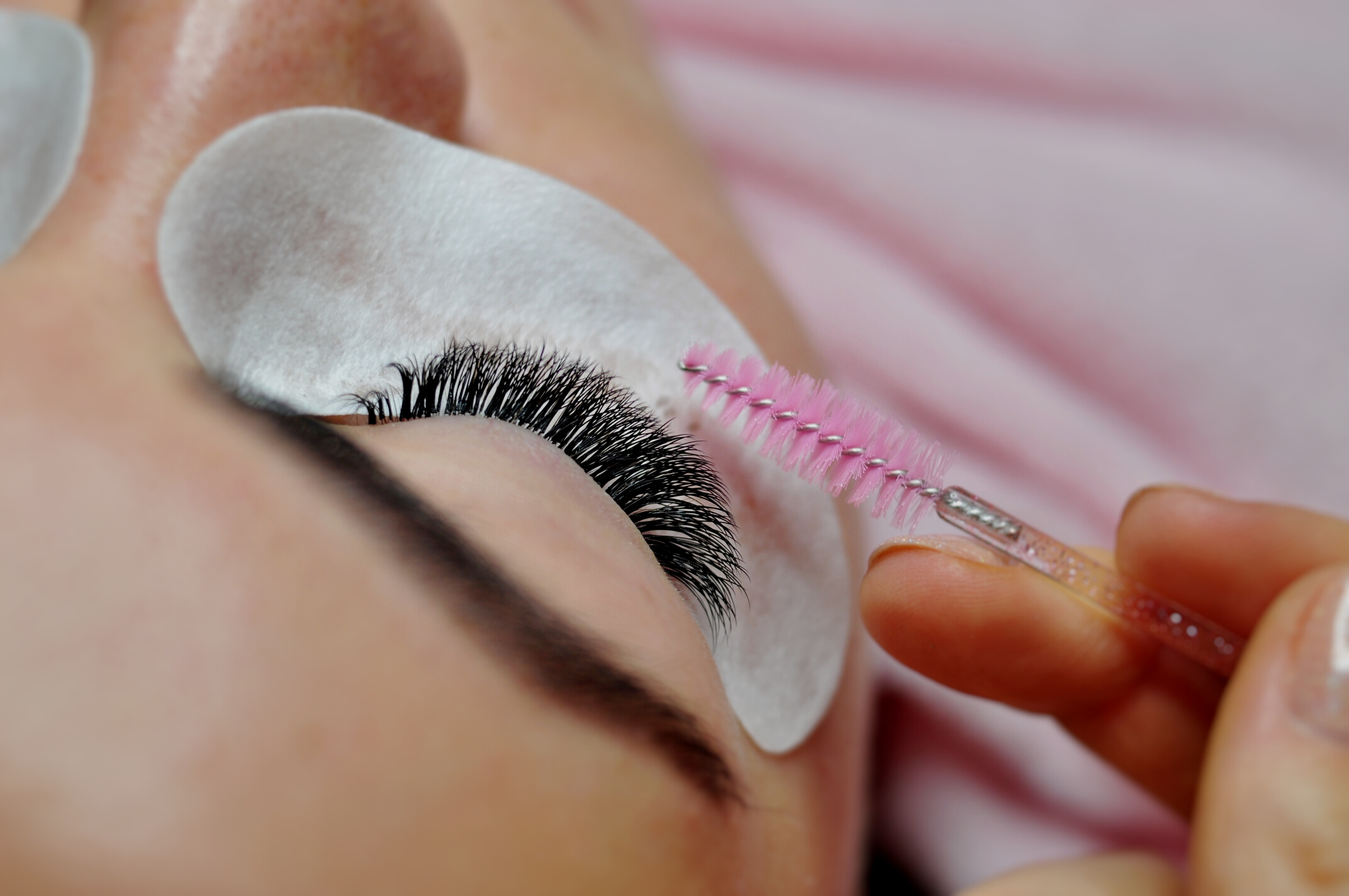 Lash Extensions in Beauty Salon Macro Eye Top View